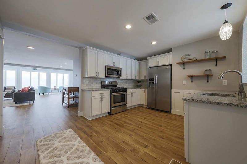 Image of wood floors installed as part of a kitchen renovation by KPM.